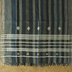 Salt Deserts of Kutch ☼ Bhujodi Handloom Raw Woolen Shawl - Grey & Blue Stripes