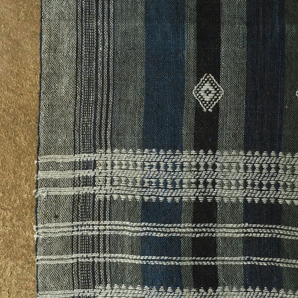 shop Bhujodi Handloom Raw Woolen Shawl - Grey & Blue Stripes