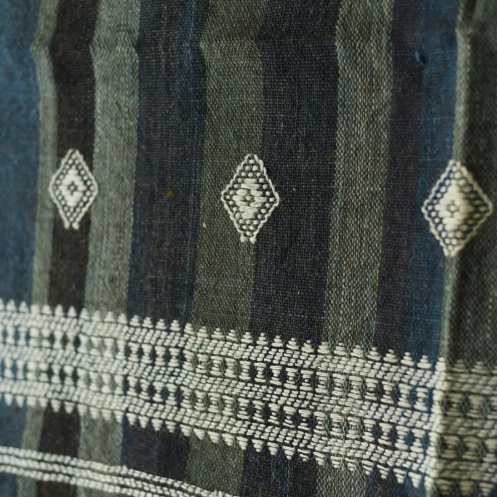 shop Bhujodi Handloom Raw Woolen Shawl - Grey & Blue Stripes
