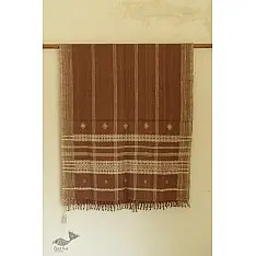 Salt Deserts of Kutch - Kutchi Bhujodi Handwoven Raw Woolen Shawl - Almond Brown