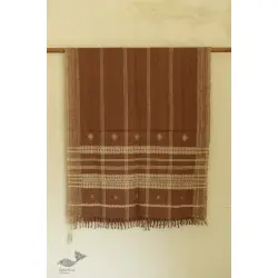 Salt Deserts of Kutch - Kutchi Bhujodi Handwoven Raw Woolen Shawl - Almond Brown