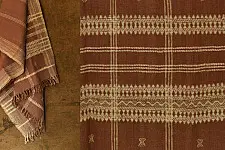 Salt Deserts of Kutch - Kutchi Bhujodi Handwoven Raw Woolen Shawl - Almond Brown
