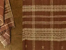 Salt Deserts of Kutch - Kutchi Bhujodi Handwoven Raw Woolen Shawl - Almond Brown