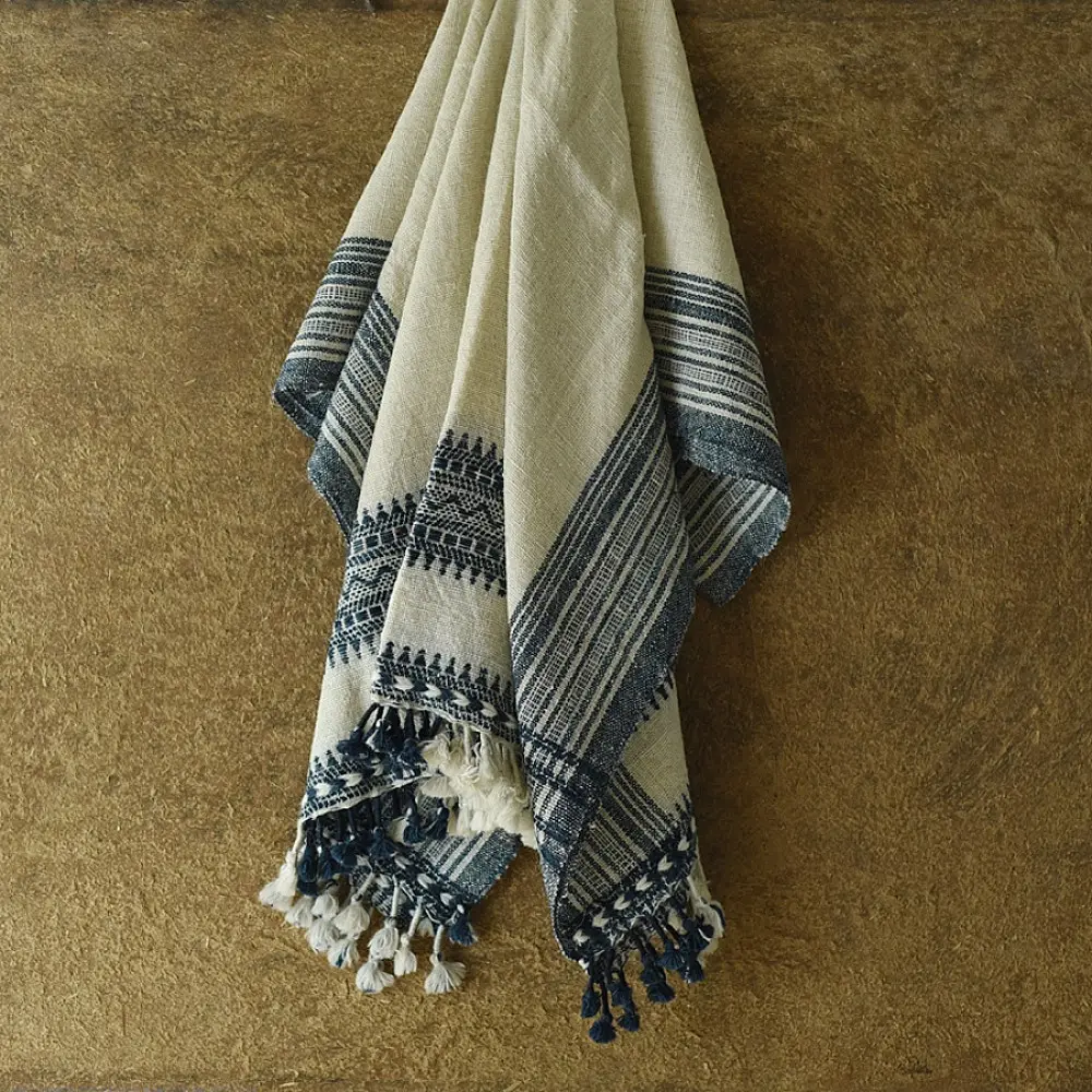 shop Kutchi Bhujodi Handspun Raw Woolen Shawl - Off White