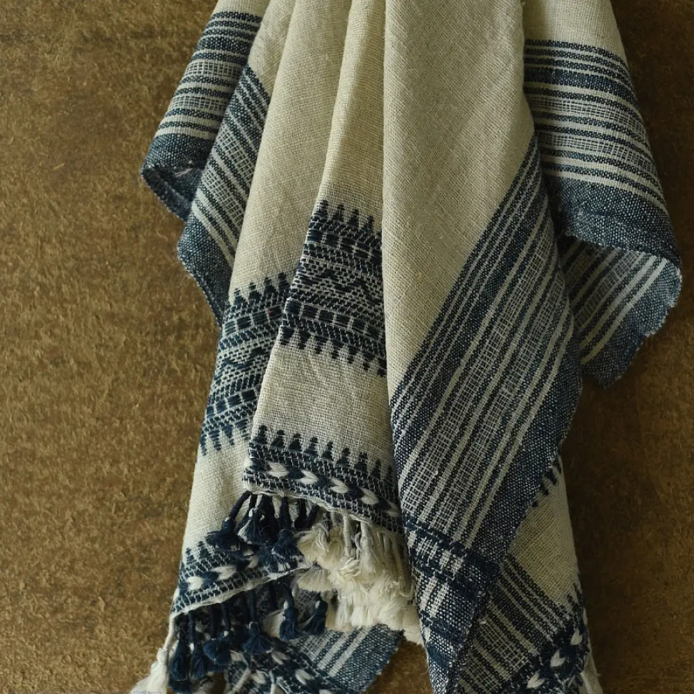 shop Kutchi Bhujodi Handspun Raw Woolen Shawl - Off White
