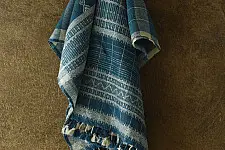 Salt Deserts of Kutch ☼ Kutchi Bhujodi Handloom Raw Woolen Indigo Blue Shawl