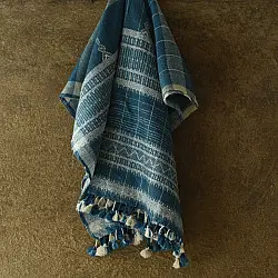 Salt Deserts of Kutch ☼ Kutchi Bhujodi Handloom Raw Woolen Indigo Blue Shawl