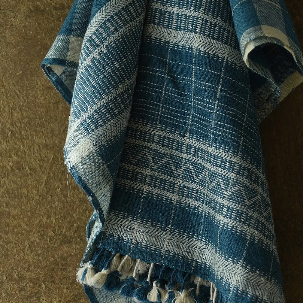 shop Kutchi Bhujodi Handloom Raw Woolen Indigo Blue Shawl