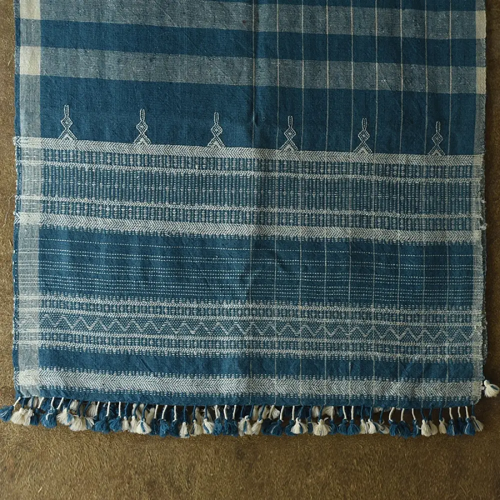 shop Kutchi Bhujodi Handloom Raw Woolen Indigo Blue Shawl