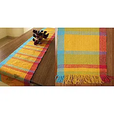 Handwoven Dhurrie | Cotton Place Mat & Runner Set ( 6 mats & 1 Runner)