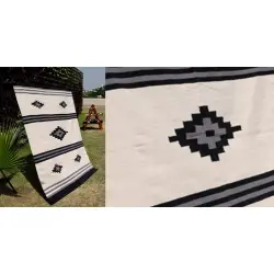 Handwoven Dhurrie | Cotton Center Sofa Dhurrie - Small Diamond - Black & White