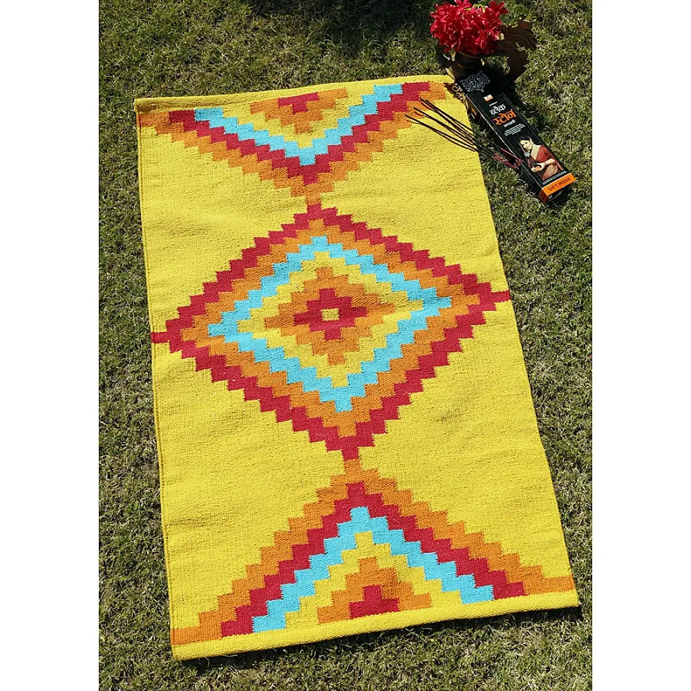 Handwoven Cotton Mat / Aasan - Diamond & Cut Diamond