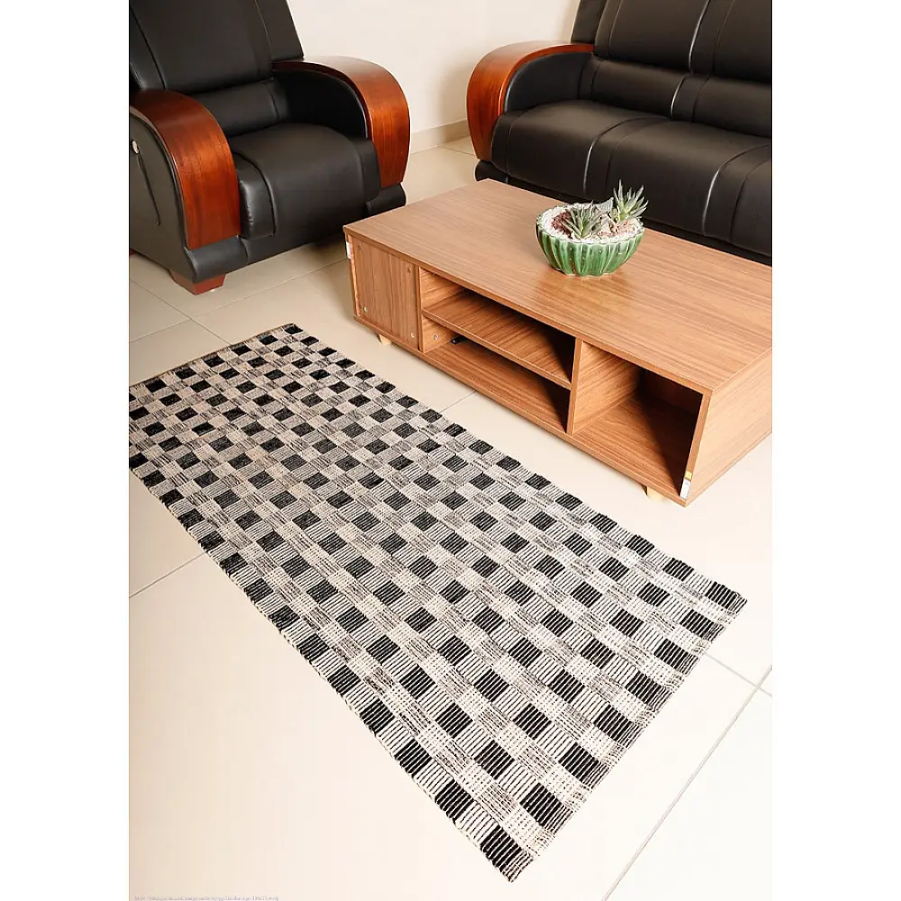 Handwoven Cotton Yoga Mat / Living Room Rug  - Chess 
