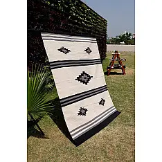 Handwoven Dhurrie | Cotton Center Sofa Dhurrie - Small Diamond - Black & White