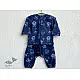 blue organic cotton full sleeved kids top with matching zoo animal printed pants