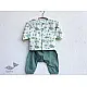 mint green organic cotton full sleeved kids top with green fish prints and matching sage green pants
