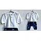 white organic cotton kids shirt paired with indigo blue elephant printed pants