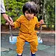 mustard yellow block printed organic cotton unisex kids kurta with matching pants