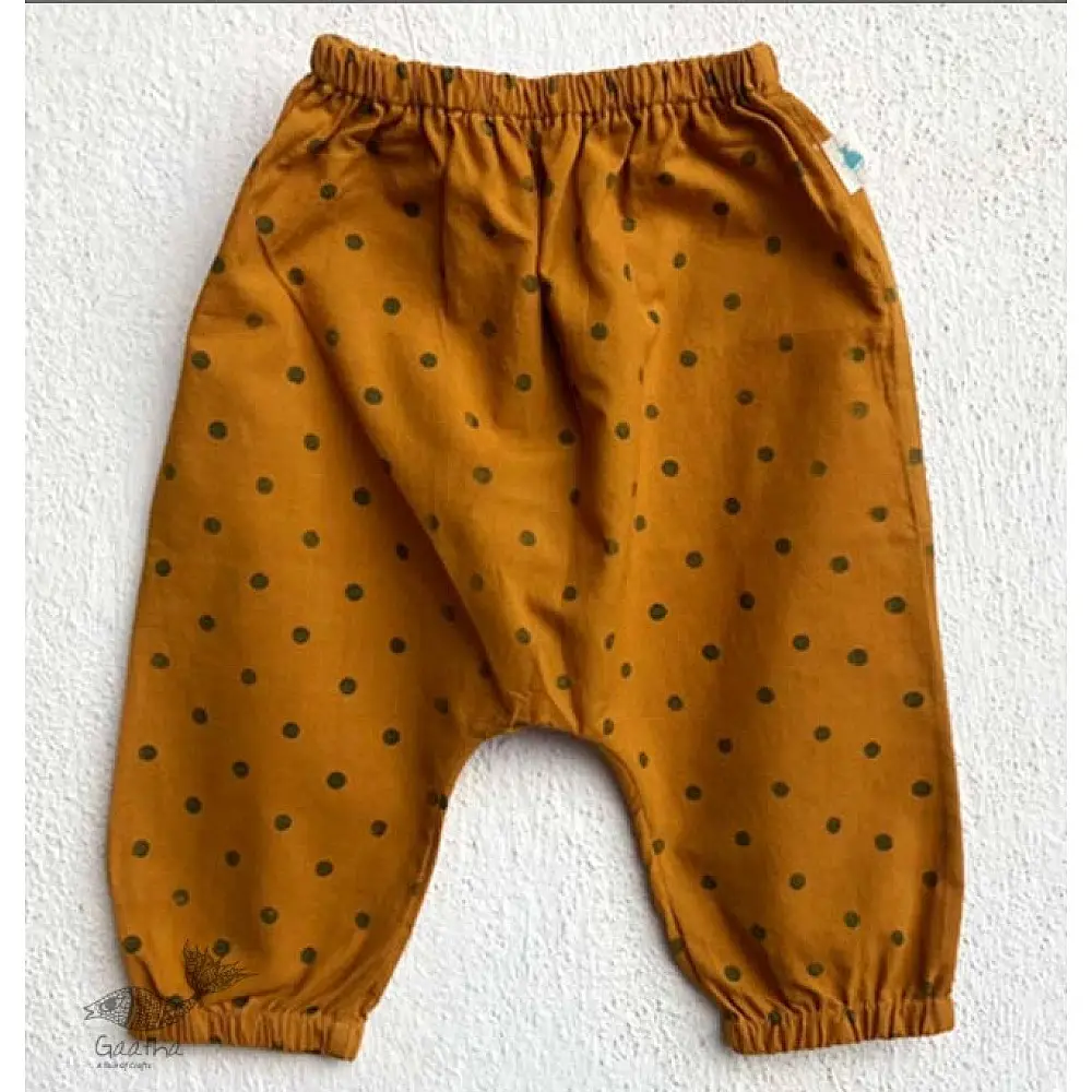 mustard yellow block printed organic cotton unisex kids kurta with matching pants