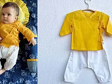 Organic Cotton Unisex ★ Yellow Angrakha With White Pant ★ B