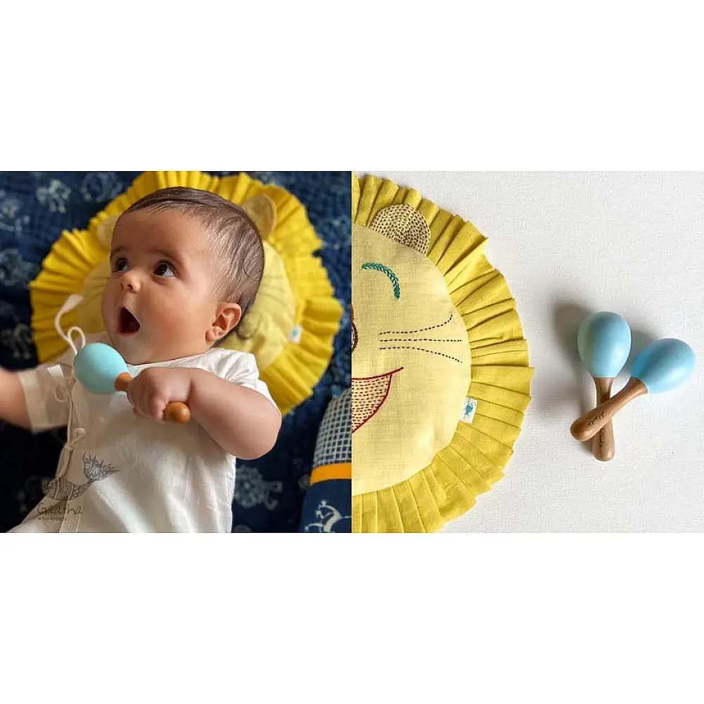 shop New Born Gift Set (Lion Pillow + 2 Wooden Maracas)