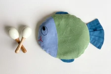 Organic Cotton ★ New Born Gift Set (Fish Pillow + 2 Wooden Maracas) ★ 5