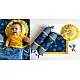 organic cotton kids luxury bedding gift set in indigo blue and yellow zoo animal prints featuring a dohar blanket mustard pillow bolsters and wooden maracas