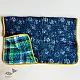 organic cotton newborn luxury bedding gift set in indigo blue zoo print featuring a soft dohar blanket round ruffle pillow matching bolsters and wooden maracas