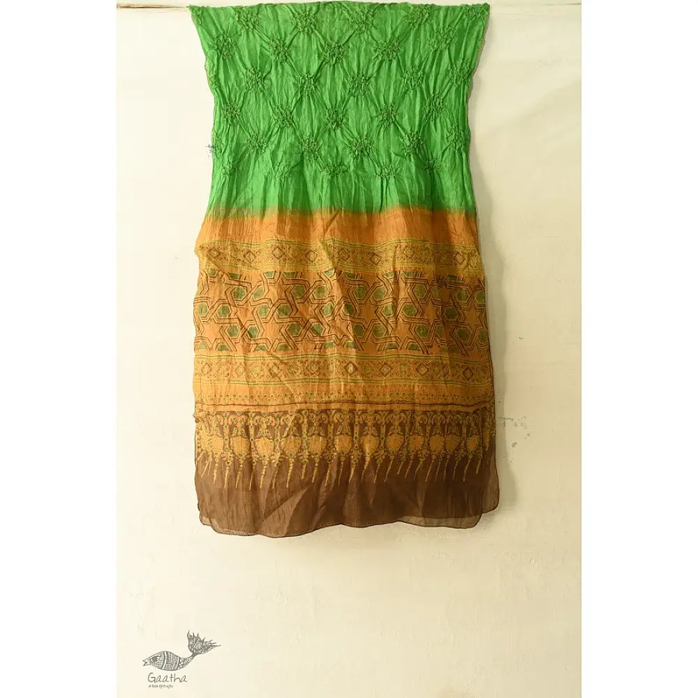 shop silk stole - handmade ajrakh bandhani