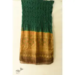 Flavors of fusion | Ajrakh Bandhani Silk Stole - Green