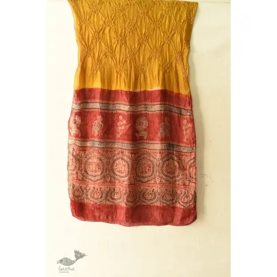 shop silk stole - handmade ajrakh bandhani