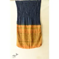 Flavors of fusion | Handcrafted Ajrakh Bandhani Silk Stole - Navy Blue