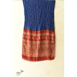 Flavors of fusion | Tabi Silk Ajrakh Bandhani Stole - Royal Blue