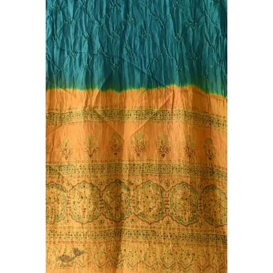 shop Tabi Silk Ajrakh Bandhani Teal Color Stole