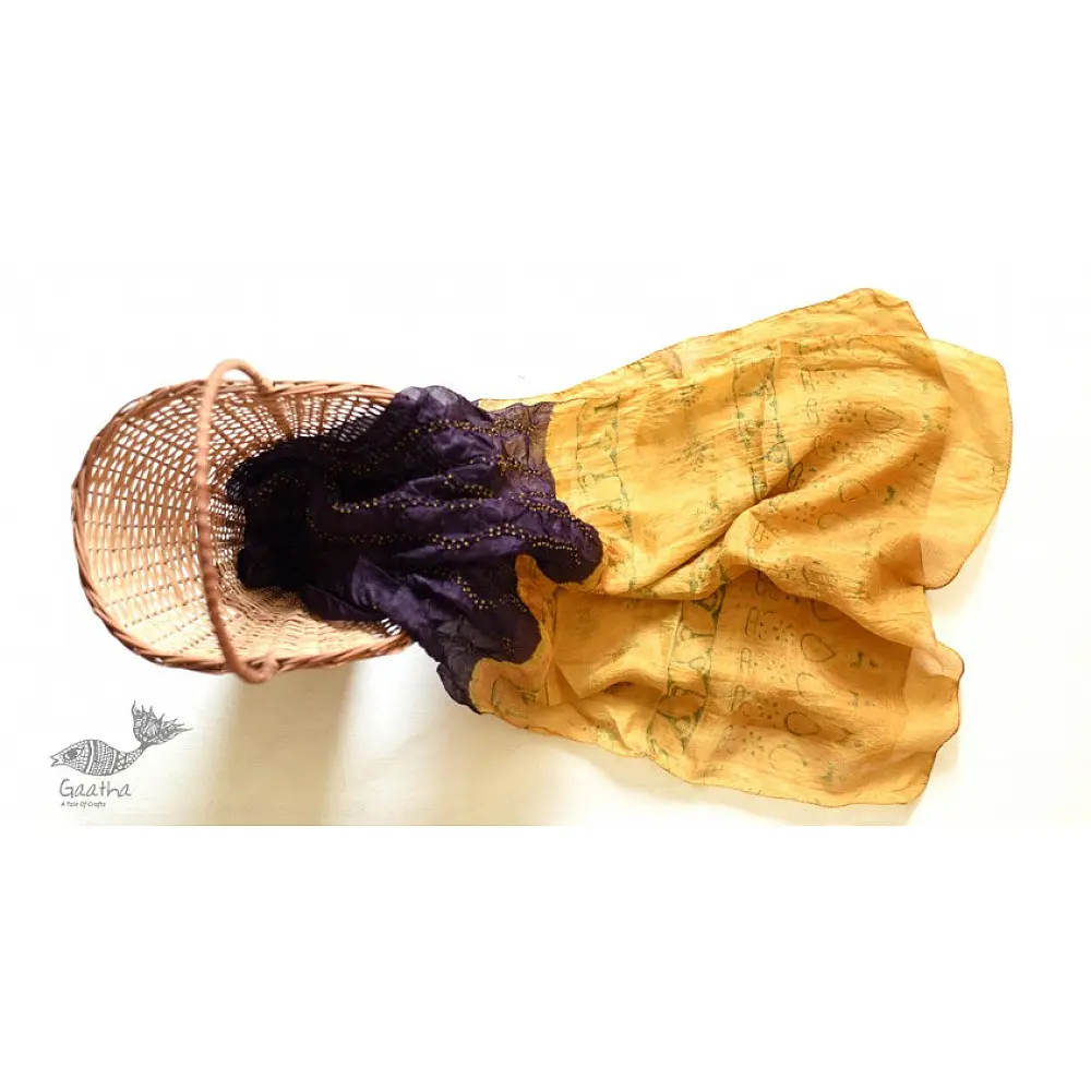 shop Handcrafted Ajrakh Bandhani Dark Violet Color Silk Stole