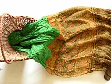 Flavors of fusion | Tabi Silk Ajrakh Bandhani Stole - Parrot Green