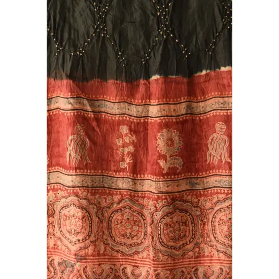 shop silk stole handcrafted - handmade ajrakh bandhani Black & Red