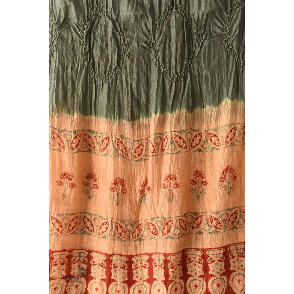 shop silk stole handcrafted - grey & red ajrakh bandhani