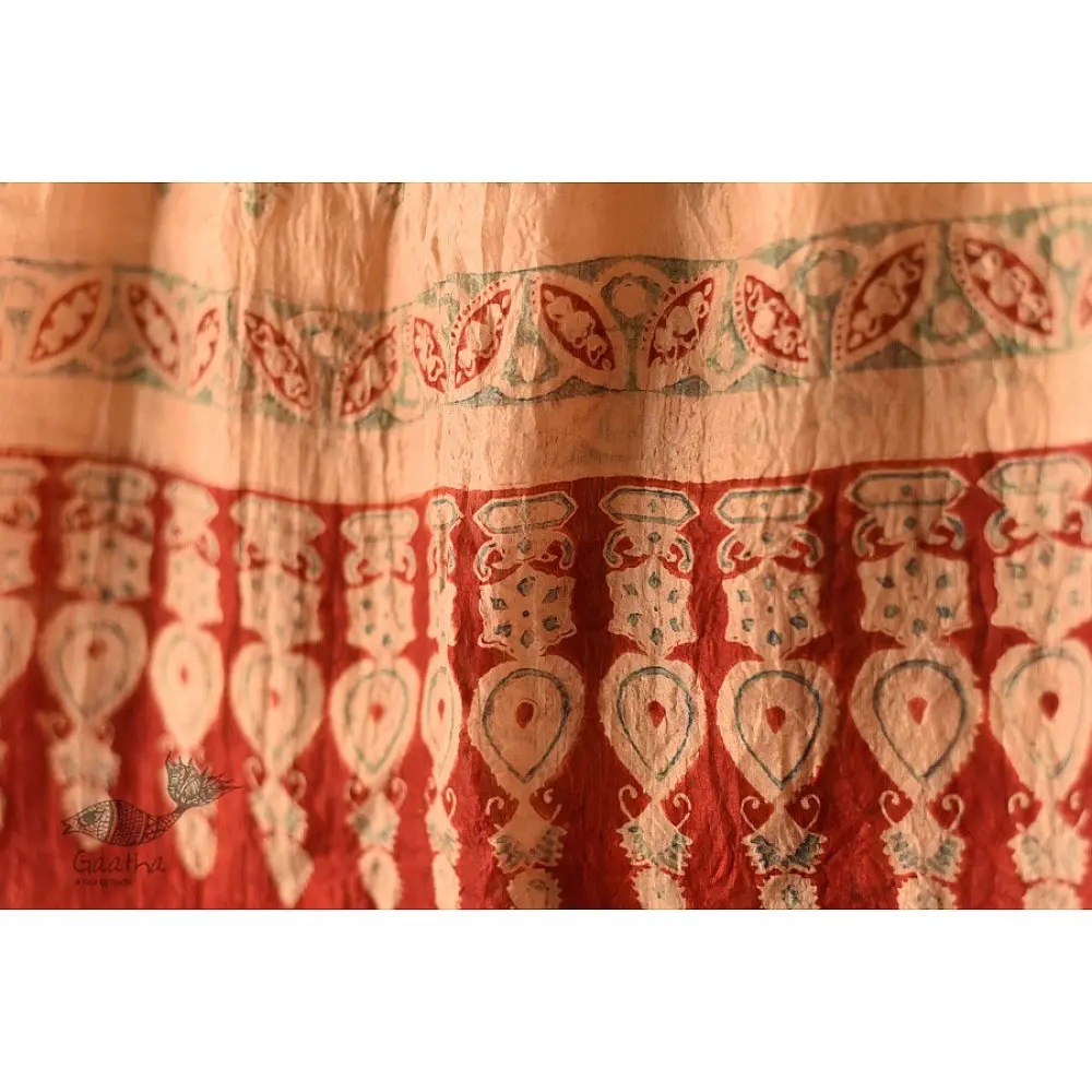 shop silk stole handcrafted - grey & red ajrakh bandhani