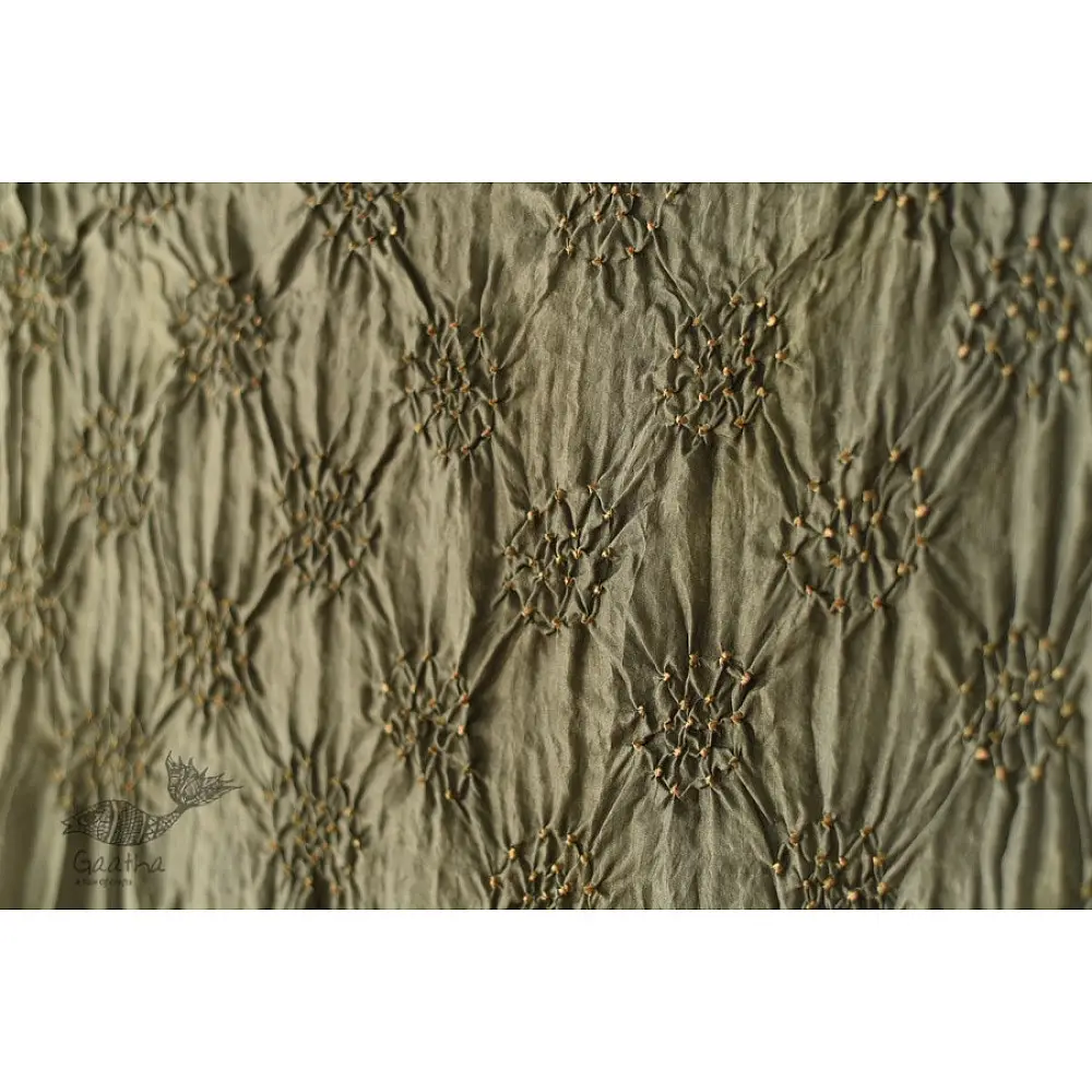 shop silk stole handcrafted - Greenish Grey ajrakh bandhani
