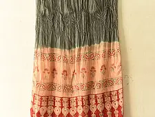 Flavors of fusion | Silk Ajrakh Bandhani Stole - Greenish Grey With Red Daaman