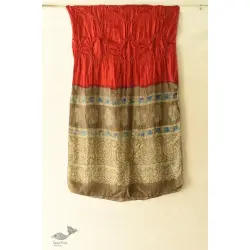 Flavors of fusion | Tabi Silk Ajrakh Bandhani Stole - Tomato Red