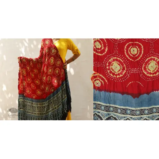 Flavors of fusion ★ Gajji Silk Ajrakh Bandhani Dupatta ~ 5