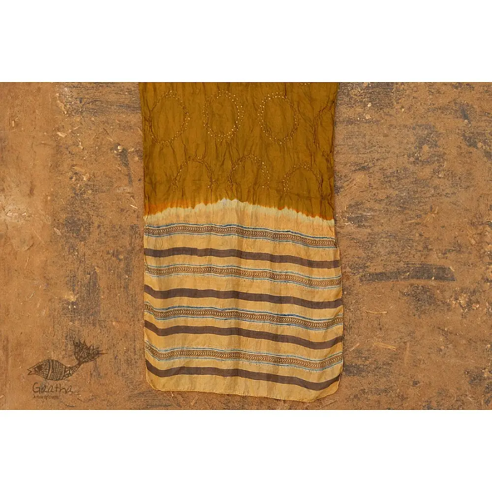 Flavors of fusion ★ Tabi Silk Ajrakh Bandhani Stole ~ 13