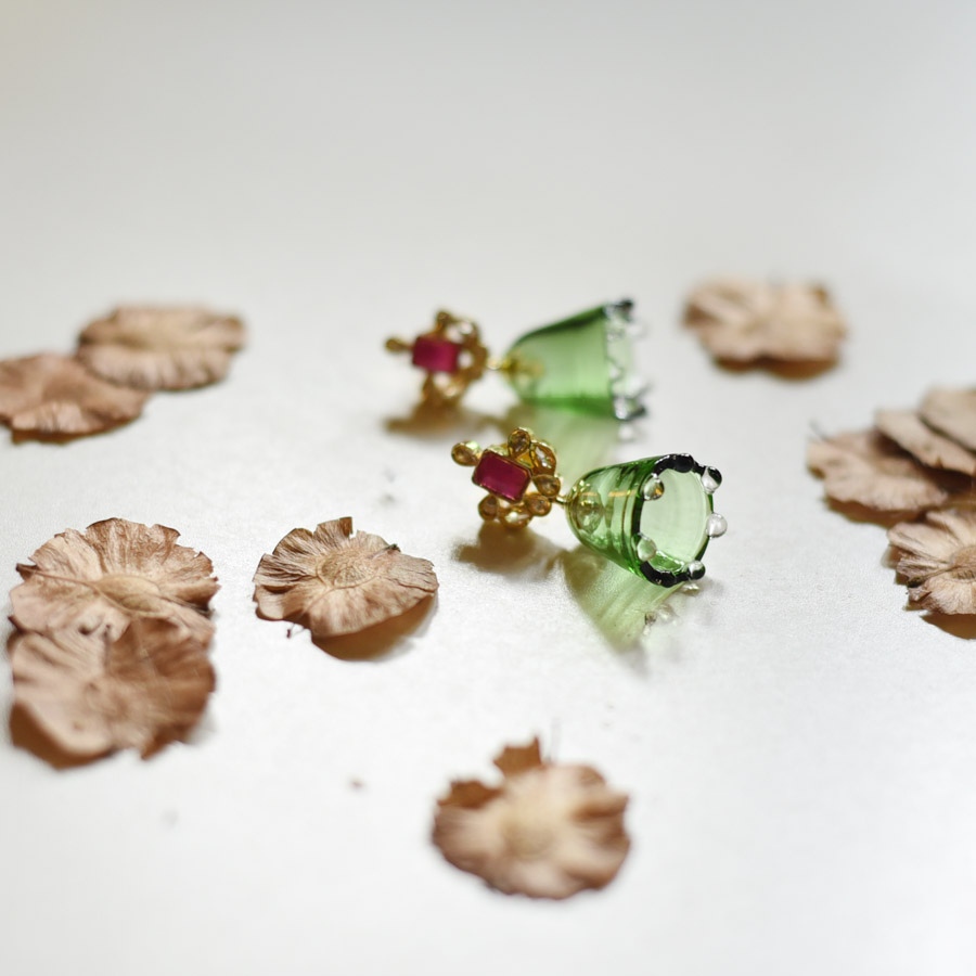 online Handmade designer glass Earring - Green Jhumka