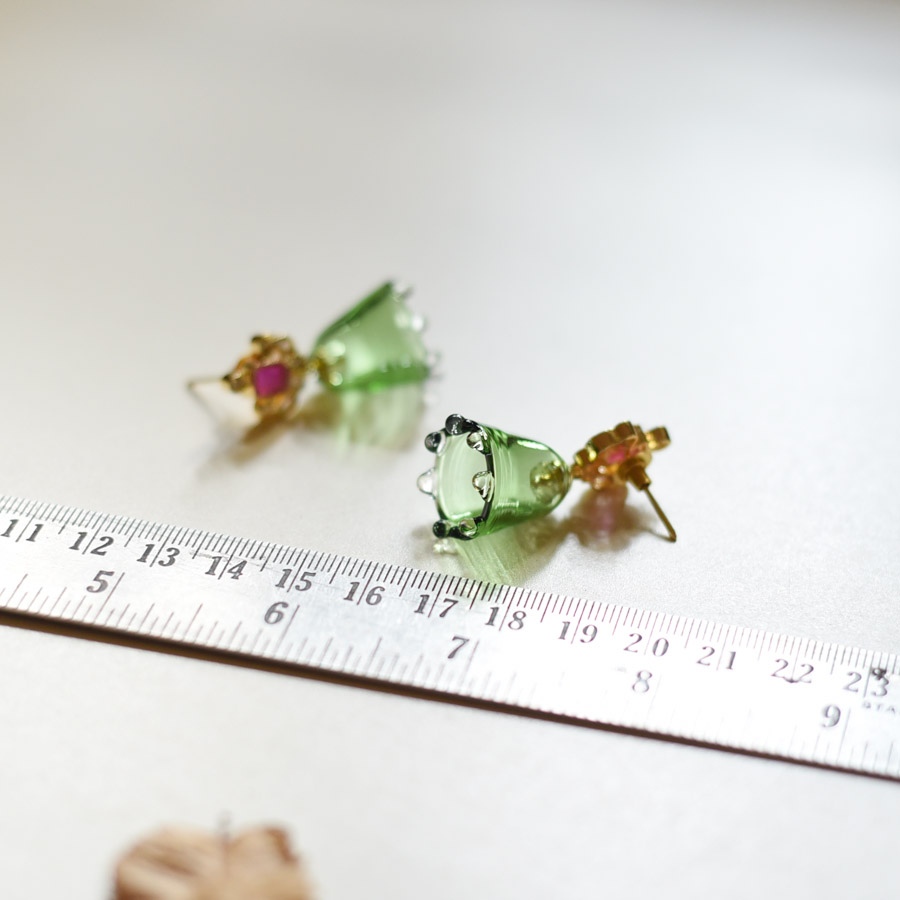 online Handmade designer glass Earring - Green Jhumka