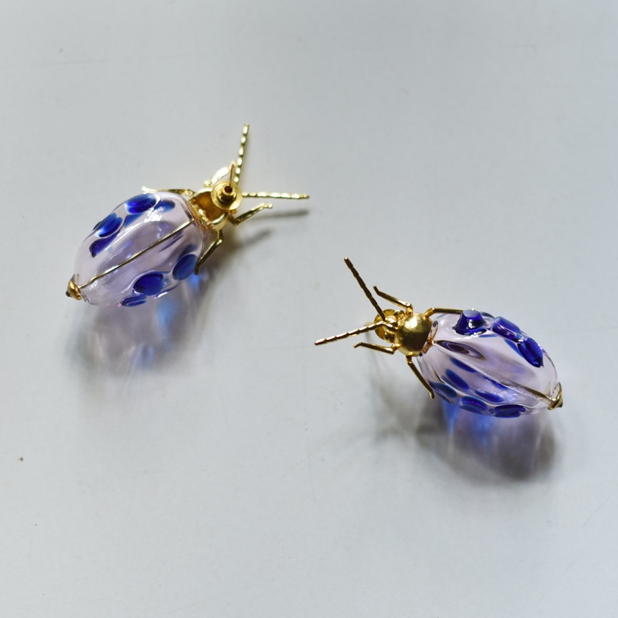 online Handmade designer glass earring Blue Bug