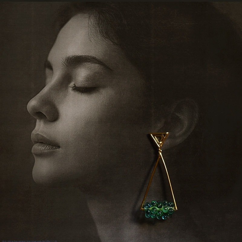 online Designer Handcrafted Glass Green Earring 