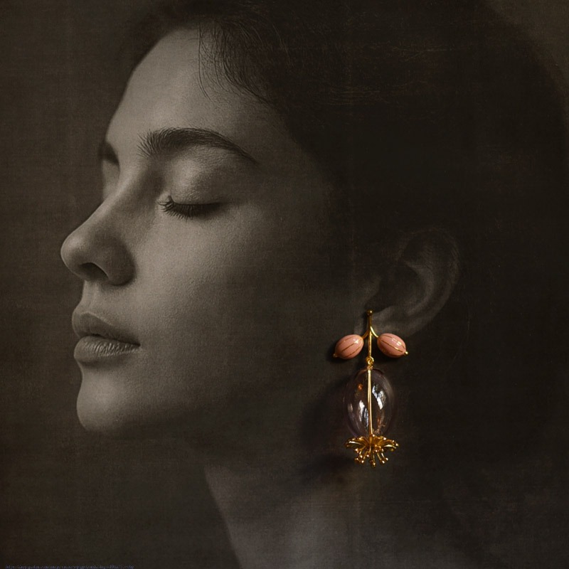 online Handmade designer glass earring - Pink Flower