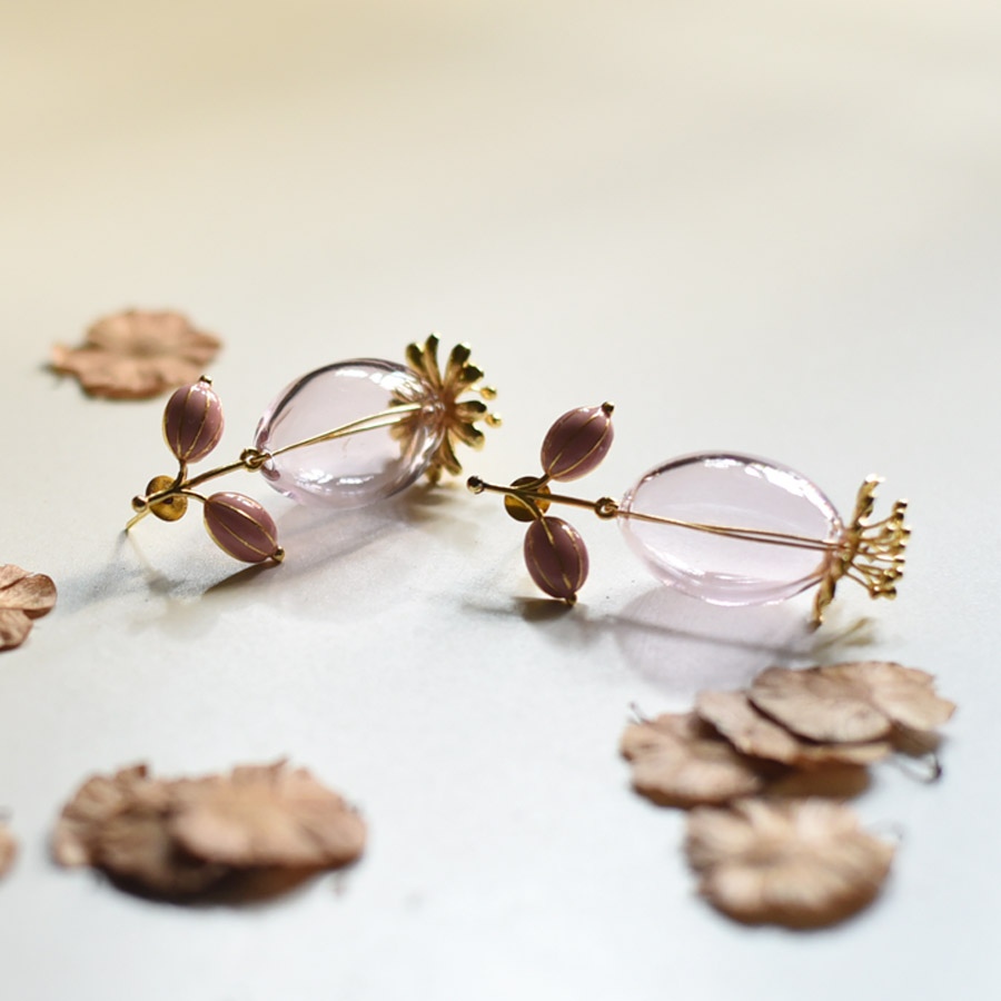 online Handmade designer glass earring - Pink Flower